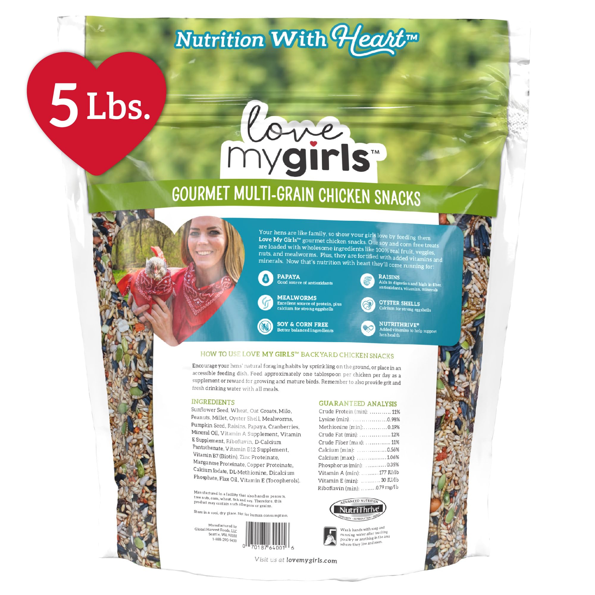 Love My Girls: Chicken Snacks - Fruit & Worms - 5lb Bag - Global Harvest, Gourmet Multi-Grain Treats, Corn-Free, Nutritious & Pr